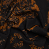 Stretch Polyester Woven Print - Black and Brown Abstract Ikat - Mood Exclusive Brown Sugar Morning