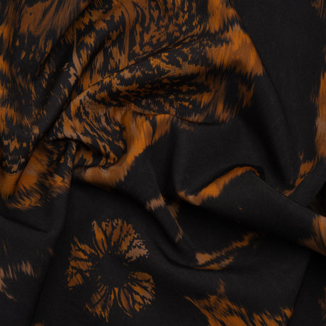 Stretch Polyester Woven Print - Black and Brown Abstract Ikat - Mood Exclusive Brown Sugar Morning