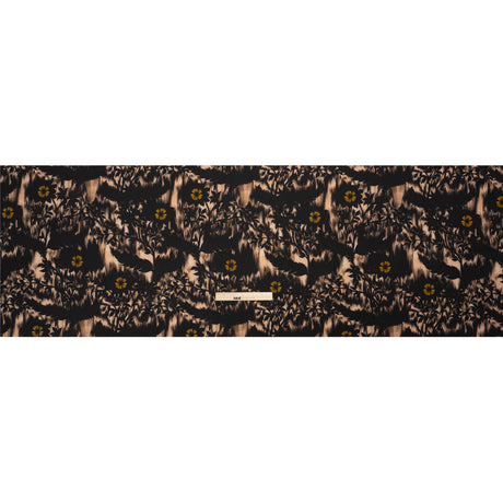 Stretch Polyester Woven Print - Black Florals on Abstract Ikat - Mood Exclusive Rambling Brambles