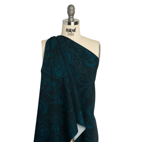 Stretch Polyester Woven Print - Dark Navy Paisley - Mood Exclusive Midnight Flight