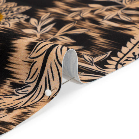 Stretch Polyester Woven Print - Beige Florals on Abstract Ikat - Mood Exclusive Rambling Brambles