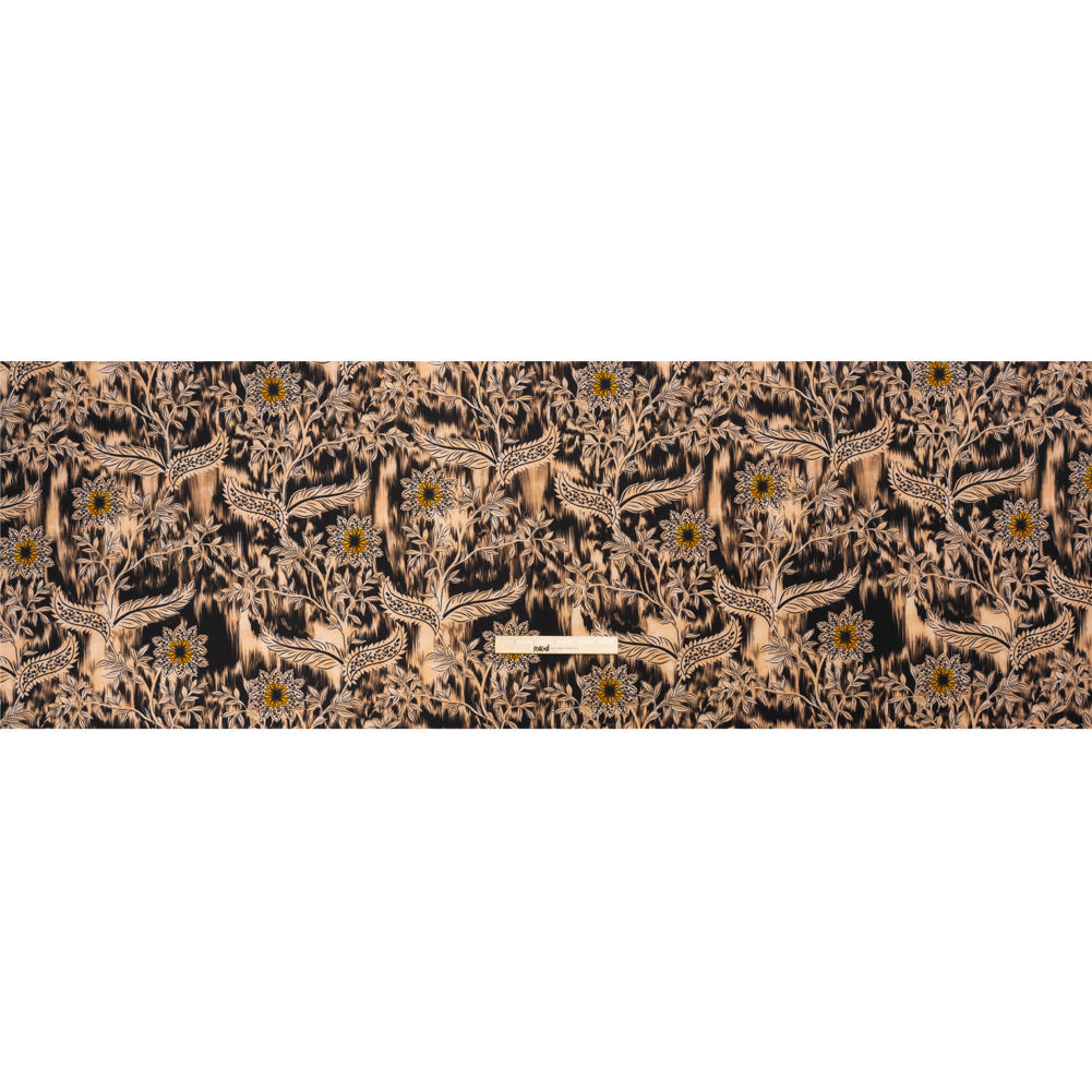 Stretch Polyester Woven Print - Beige Florals on Abstract Ikat - Mood Exclusive Rambling Brambles