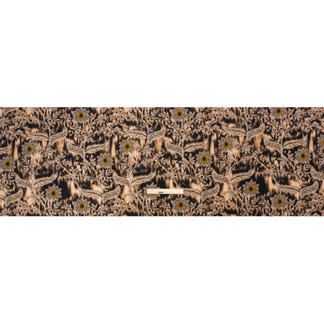 Stretch Polyester Woven Print - Beige Florals on Abstract Ikat - Mood Exclusive Rambling Brambles