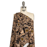 Stretch Polyester Woven Print - Beige Florals on Abstract Ikat - Mood Exclusive Rambling Brambles