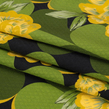 Sustainable Viscose Floral Jacquard Print - Green, Yellow and Black Floral and Abstract - Mood Exclusive Hip Hydrangea