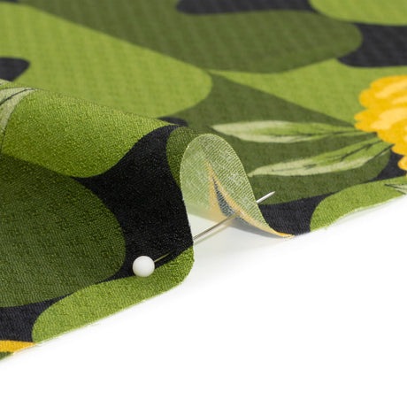 Sustainable Viscose Floral Jacquard Print - Green, Yellow and Black Floral and Abstract - Mood Exclusive Hip Hydrangea