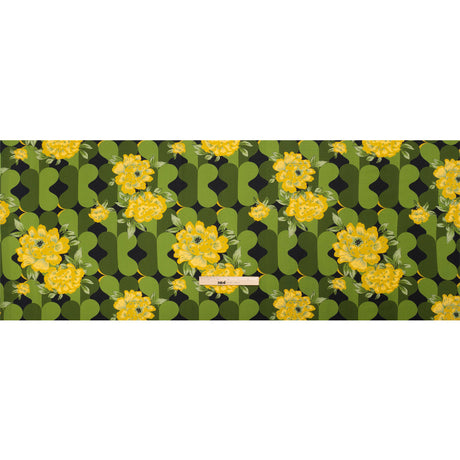 Sustainable Viscose Floral Jacquard Print - Green, Yellow and Black Floral and Abstract - Mood Exclusive Hip Hydrangea