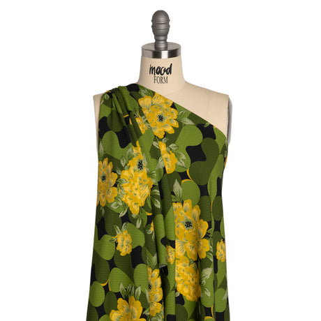 Sustainable Viscose Floral Jacquard Print - Green, Yellow and Black Floral and Abstract - Mood Exclusive Hip Hydrangea