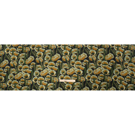 Sustainable Viscose Floral Jacquard Print - Dark Orange, Green and Black Floral - Mood Exclusive Draped in Dawn