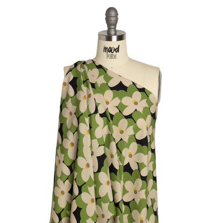 Sustainable Viscose Floral Jacquard Print - Green, White and Black Floral - Mood Exclusive Jonesing for Daisy