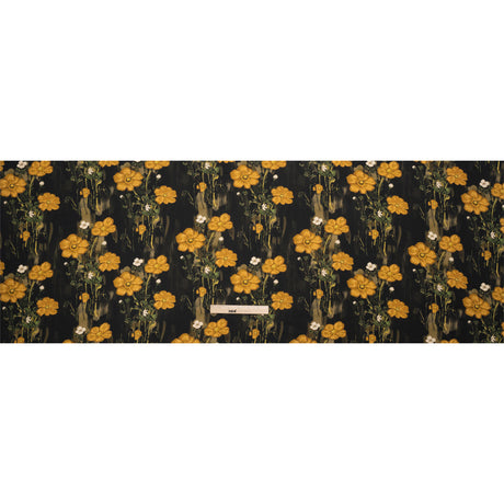Sustainable Viscose Floral Jacquard Print - Dark Yellow, Olive Green and Black Floral - Mood Exclusive Marsh Song