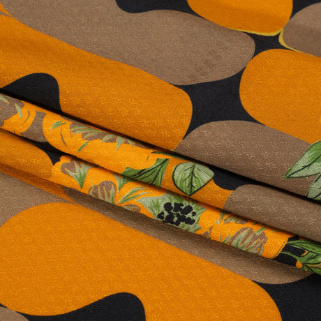 Sustainable Viscose Floral Jacquard Print - Orange, Green and Black Floral and Abstract - Mood Exclusive Hip Hydrangea