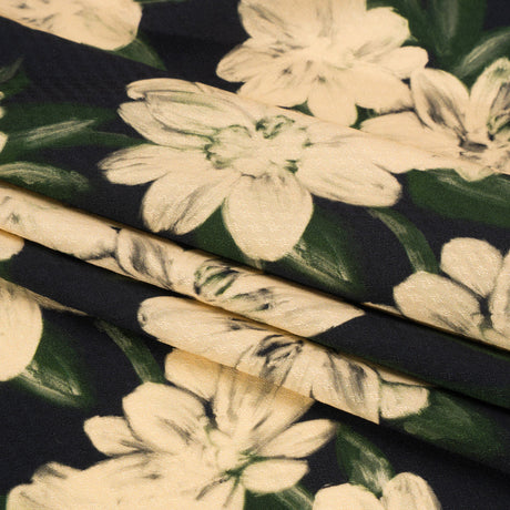 Sustainable Viscose Floral Jacquard Print - Beige and Black Floral - Mood Exclusive Midnight at Giverny