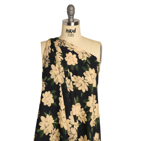 Sustainable Viscose Floral Jacquard Print - Beige and Black Floral - Mood Exclusive Midnight at Giverny