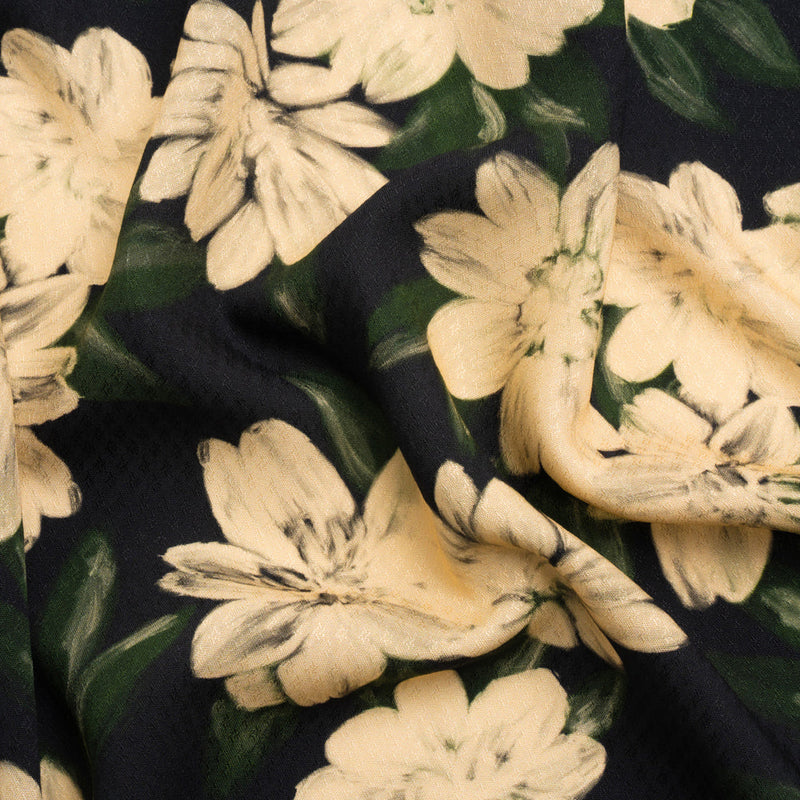 Sustainable Viscose Floral Jacquard Print - Beige and Black Floral - Mood Exclusive Midnight at Giverny