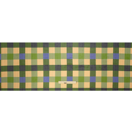 Polyester Chiffon Print with Metallic Pinstripes - Green, Blue and Yellow Plaid - Mood Exclusive Rooks and Bishops