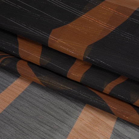Polyester Chiffon Print with Metallic Pinstripes - Chocolate Brown and Black Abstract - Mood Exclusive Fondue Funhouse