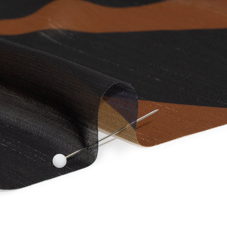 Polyester Chiffon Print with Metallic Pinstripes - Chocolate Brown and Black Abstract - Mood Exclusive Fondue Funhouse