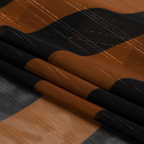 Polyester Chiffon Print with Metallic Pinstripes - Brown and Black Wavy Stripes - Mood Exclusive Delray Daze