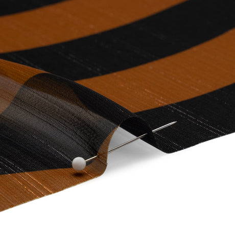 Polyester Chiffon Print with Metallic Pinstripes - Brown and Black Wavy Stripes - Mood Exclusive Delray Daze