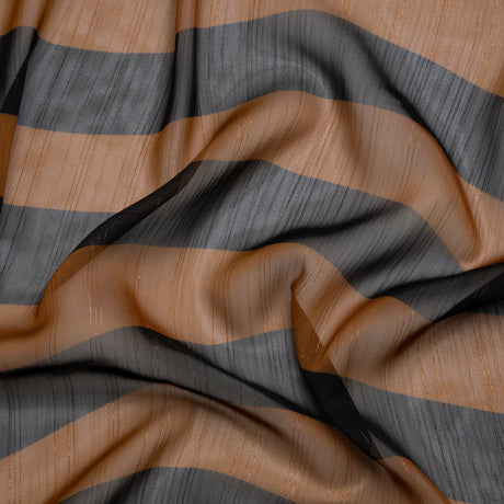 Polyester Chiffon Print with Metallic Pinstripes - Brown and Black Wavy Stripes - Mood Exclusive Delray Daze