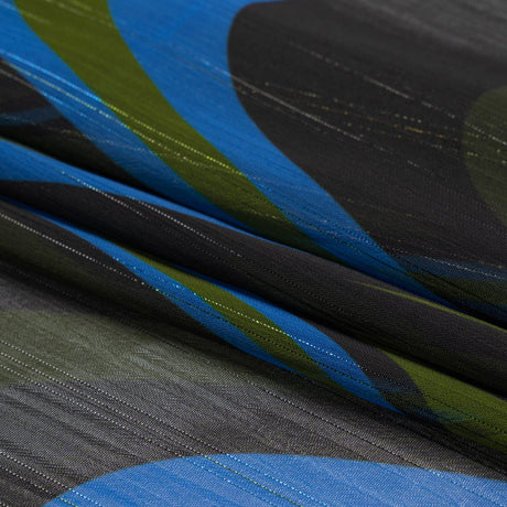 Polyester Chiffon Print with Metallic Pinstripes - Blue, Green and Black Waves - Mood Exclusive Ebb and Flow