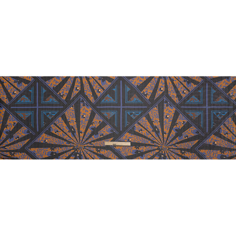 Polyester Chiffon Print with Metallic Pinstripes - Orange, Blue and Black Floral and Geometric - Mood Exclusive Through the Pane
