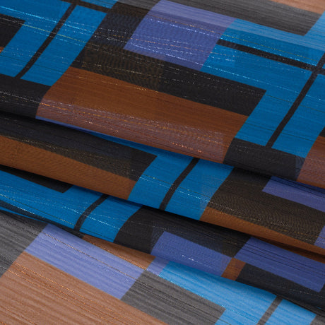 Polyester Chiffon Print with Metallic Pinstripes - Blue, Purple and Brown Geometric - Mood Exclusive Geometric Jigsaw