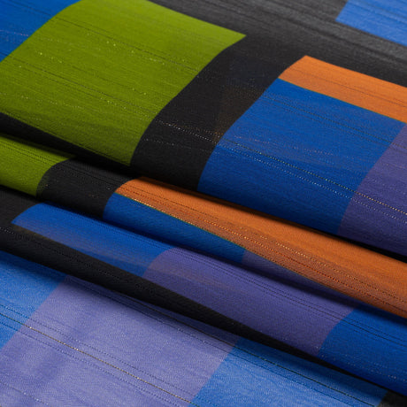 Polyester Chiffon Print with Metallic Pinstripes - Green, Orange and Blue Geometric - Mood Exclusive Through the Window