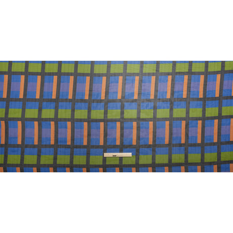 Polyester Chiffon Print with Metallic Pinstripes - Green, Orange and Blue Geometric - Mood Exclusive Through the Window