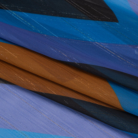 Polyester Chiffon Print with Metallic Pinstripes - Purple, Brown and Blue Diamonds - Mood Exclusive Purely Prismatic
