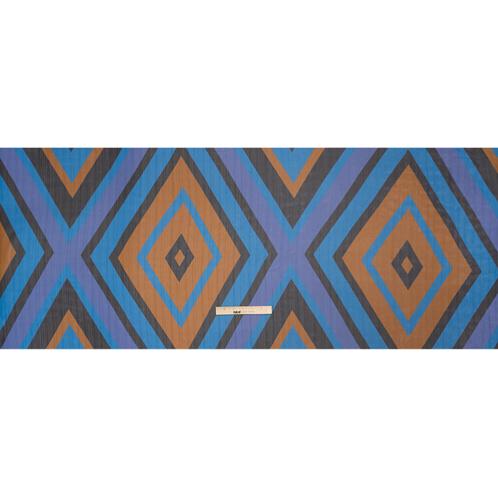 Polyester Chiffon Print with Metallic Pinstripes - Purple, Brown and Blue Diamonds - Mood Exclusive Purely Prismatic