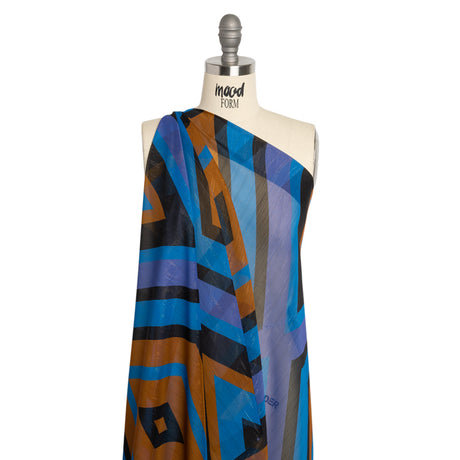 Polyester Chiffon Print with Metallic Pinstripes - Purple, Brown and Blue Diamonds - Mood Exclusive Purely Prismatic