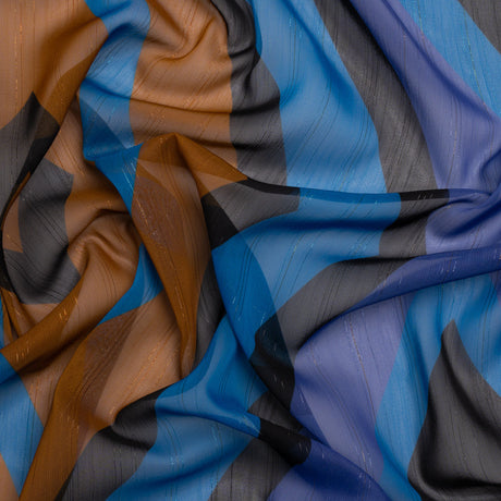 Polyester Chiffon Print with Metallic Pinstripes - Purple, Brown and Blue Diamonds - Mood Exclusive Purely Prismatic