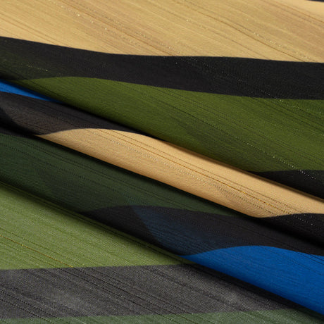 Polyester Chiffon Print with Metallic Pinstripes - Blue and Green Diagonal Stripes - Mood Exclusive Seemingly Slanted