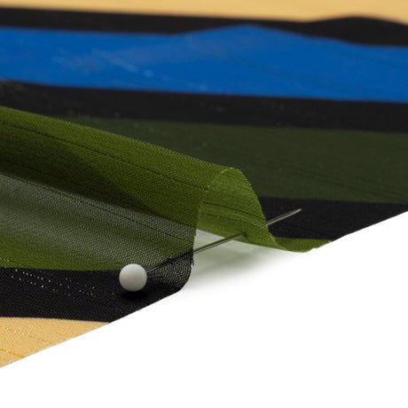 Polyester Chiffon Print with Metallic Pinstripes - Blue and Green Diagonal Stripes - Mood Exclusive Seemingly Slanted