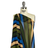 Polyester Chiffon Print with Metallic Pinstripes - Blue and Green Diagonal Stripes - Mood Exclusive Seemingly Slanted