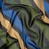 Polyester Chiffon Print with Metallic Pinstripes - Blue and Green Diagonal Stripes - Mood Exclusive Seemingly Slanted