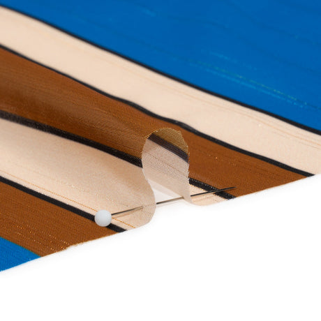 Polyester Chiffon Print with Metallic Pinstripes - Blue and Brown Stripes - Mood Exclusive Sandbridge Stripes
