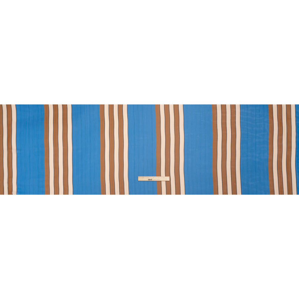 Polyester Chiffon Print with Metallic Pinstripes - Blue and Brown Stripes - Mood Exclusive Sandbridge Stripes
