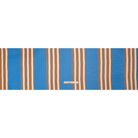 Polyester Chiffon Print with Metallic Pinstripes - Blue and Brown Stripes - Mood Exclusive Sandbridge Stripes