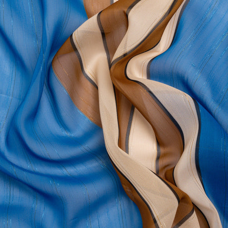Polyester Chiffon Print with Metallic Pinstripes - Blue and Brown Stripes - Mood Exclusive Sandbridge Stripes