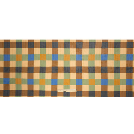 Polyester Chiffon Print with Metallic Pinstripes - Brown, Green and Yellow Plaid - Mood Exclusive Rooks and Bishops