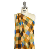 Polyester Chiffon Print with Metallic Pinstripes - Brown, Green and Yellow Plaid - Mood Exclusive Rooks and Bishops