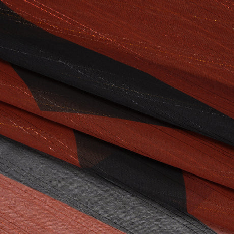 Polyester Chiffon Print with Metallic Pinstripes - Rust Red and Black Abstract - Mood Exclusive Fondue Funhouse