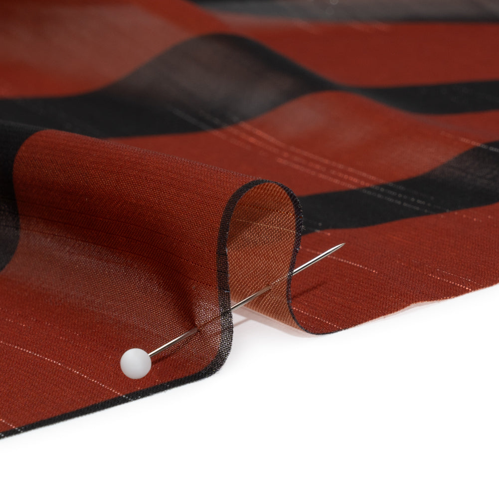 Polyester Chiffon Print with Metallic Pinstripes - Rust Red and Black Abstract - Mood Exclusive Fondue Funhouse