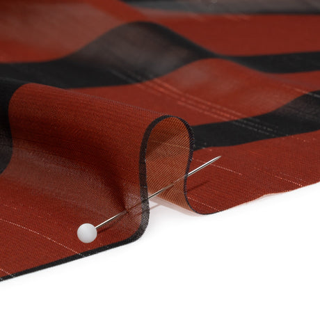 Polyester Chiffon Print with Metallic Pinstripes - Rust Red and Black Abstract - Mood Exclusive Fondue Funhouse
