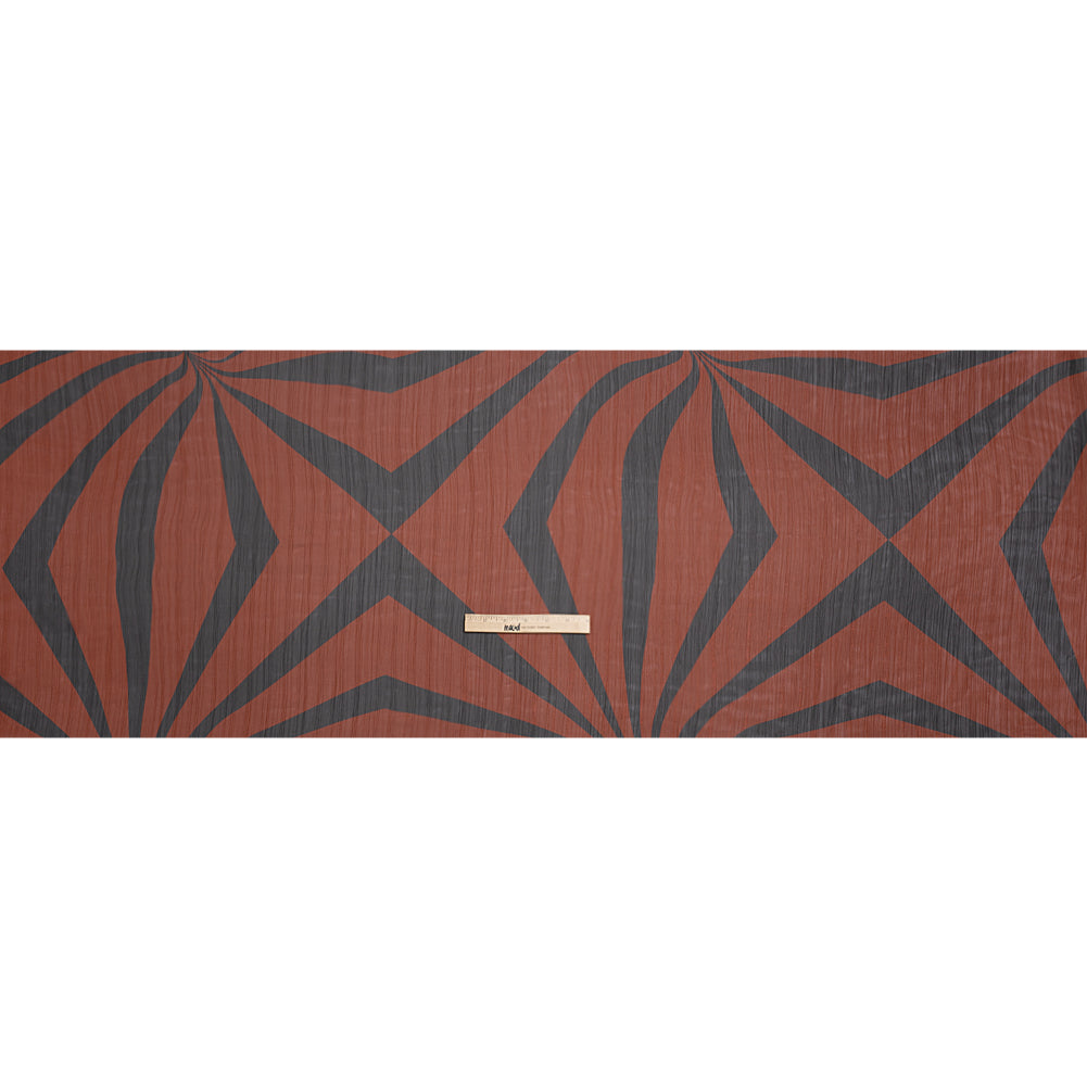 Polyester Chiffon Print with Metallic Pinstripes - Rust Red and Black Abstract - Mood Exclusive Fondue Funhouse