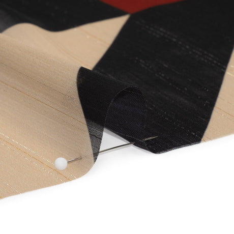 Polyester Chiffon Print with Metallic Pinstripes - Black and Brown Blocky Stripes - Mood Exclusive Shadows and Rays