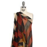 Polyester Chiffon Print with Metallic Pinstripes - Black and Brown Blocky Stripes - Mood Exclusive Shadows and Rays